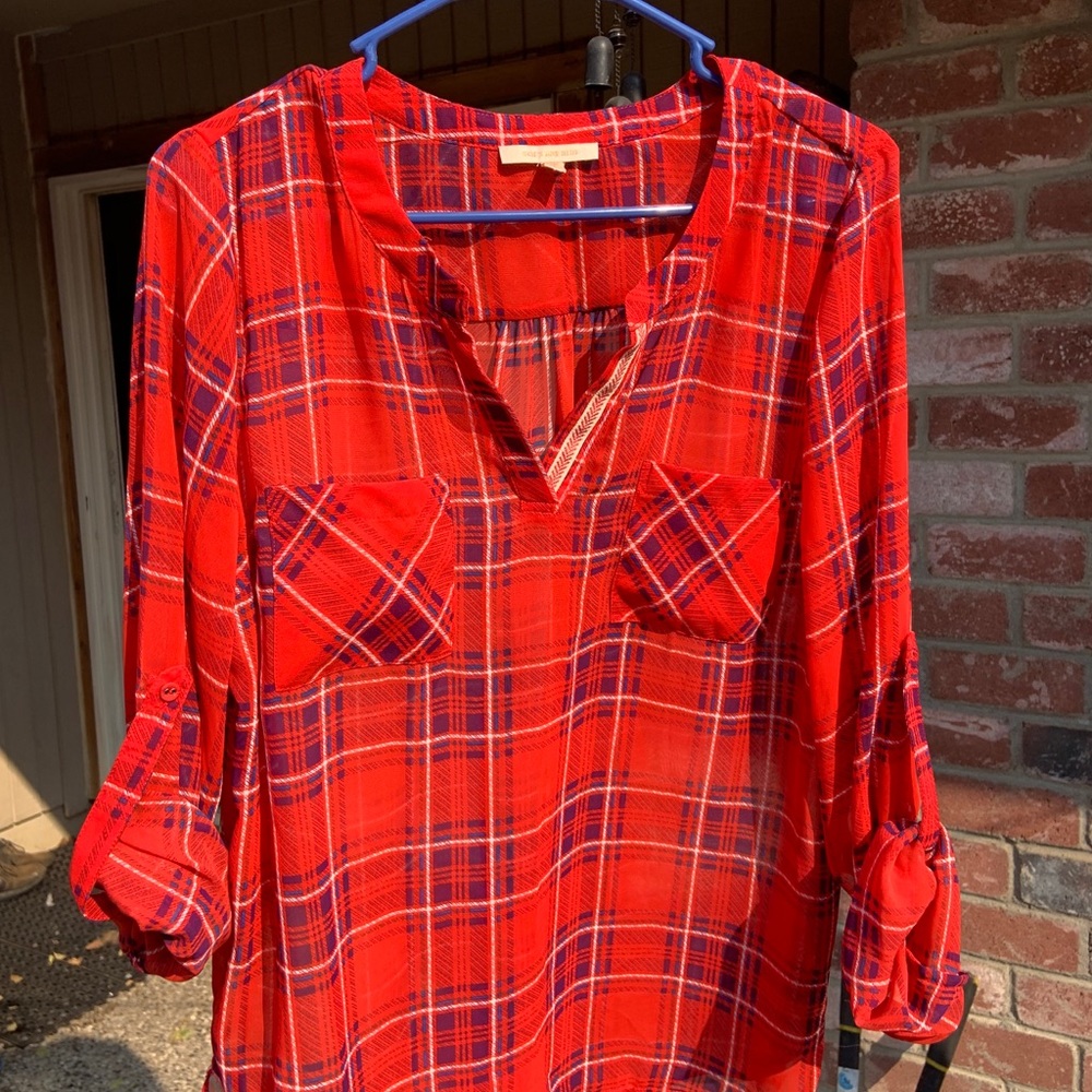 NWOT Blue & Red Skies are blue shirt.